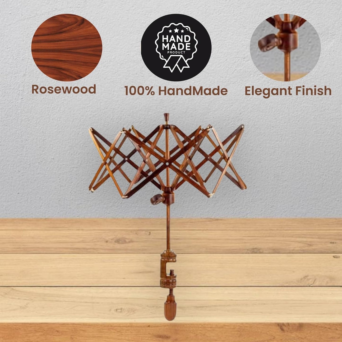Wooden Yarn Umbrella Swift Winder, Yarn Winder for Knitting Crocheting X-Large Heavy Duty Winder, Natural Beach Wood Handmade Swift, Holds up to a 6' Circumference Skein