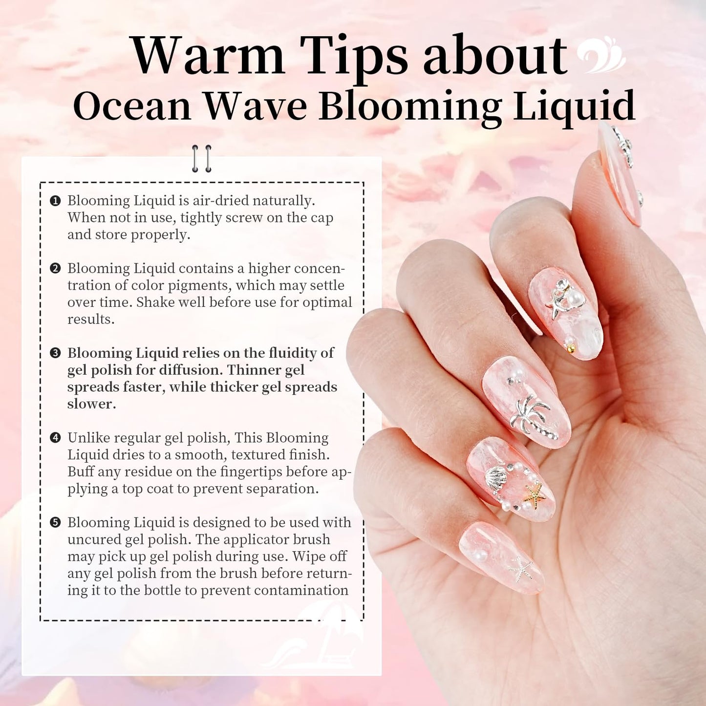 JODSONE Ocean Wave Blooming Gel Nail Polish,16.5ml Pink Blooming Liquid for Spreading Effect Wave,High Fluidity Wave Textures fo