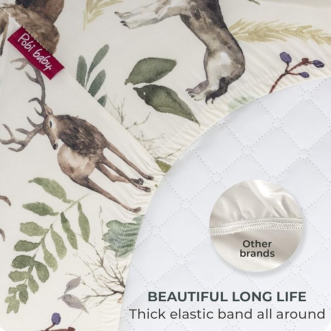Pobibaby - 2 Pack Premium Bassinet Sheets for Standard Bassinets - Ultra-Soft Cotton Blend, Stylish Woodland Pattern, Safe and Snug for Baby (Wildlife)