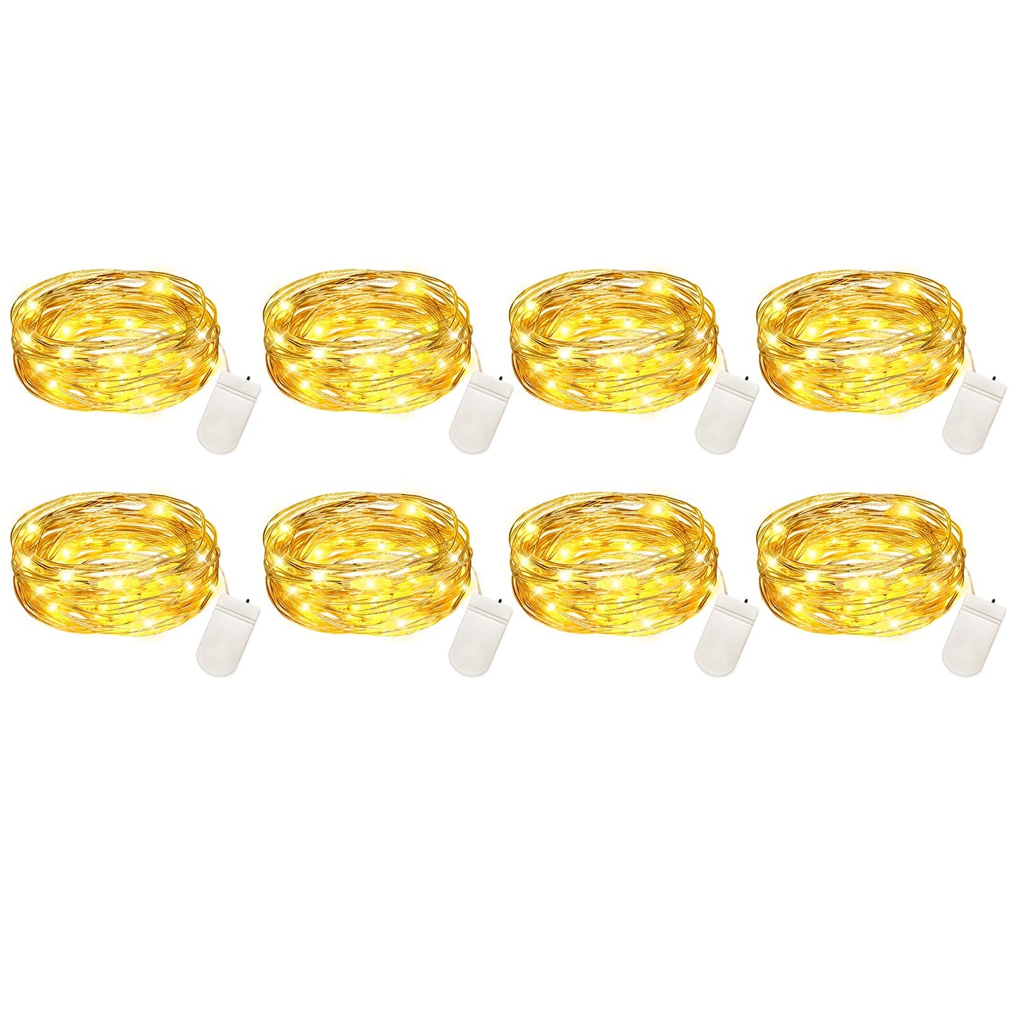 Vookry 30 Led Fairy Lights - 10Ft Mini Silver Wire String Lights, 8 Pack, Warm White For Diy Crafts, Weddings, And Christmas Decor