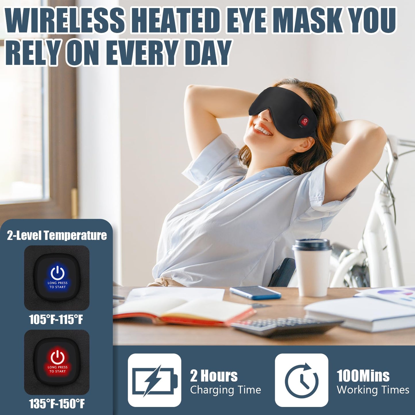 Heated Eye Mask, Mutilplx Cordless Heated Eye Masks for Dry Eyes, Washable Warm Eye Compress Eye Heating Pad for Eye Relief Stye Treatment Improved Sleep Travel (Black)