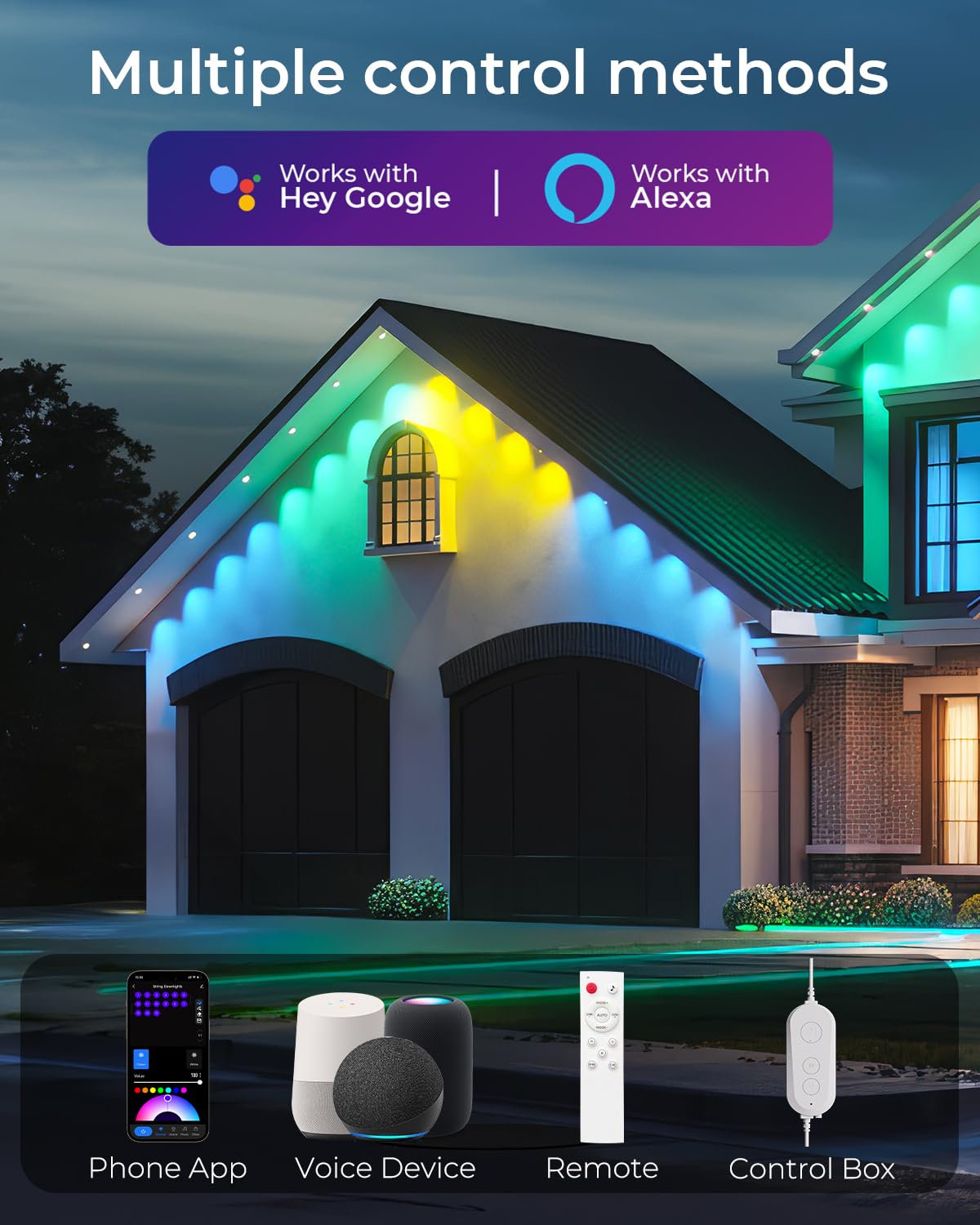 Cinoton Permanent Outdoor Lights Pro 200Ft  Smart Rgbcw Eaves Lights With 120 Leds  Ip67 Waterproof  111 Scene Modes For Daily And Festival  Halloween Christmas Holiday Decor  App/Voice/Remote Control