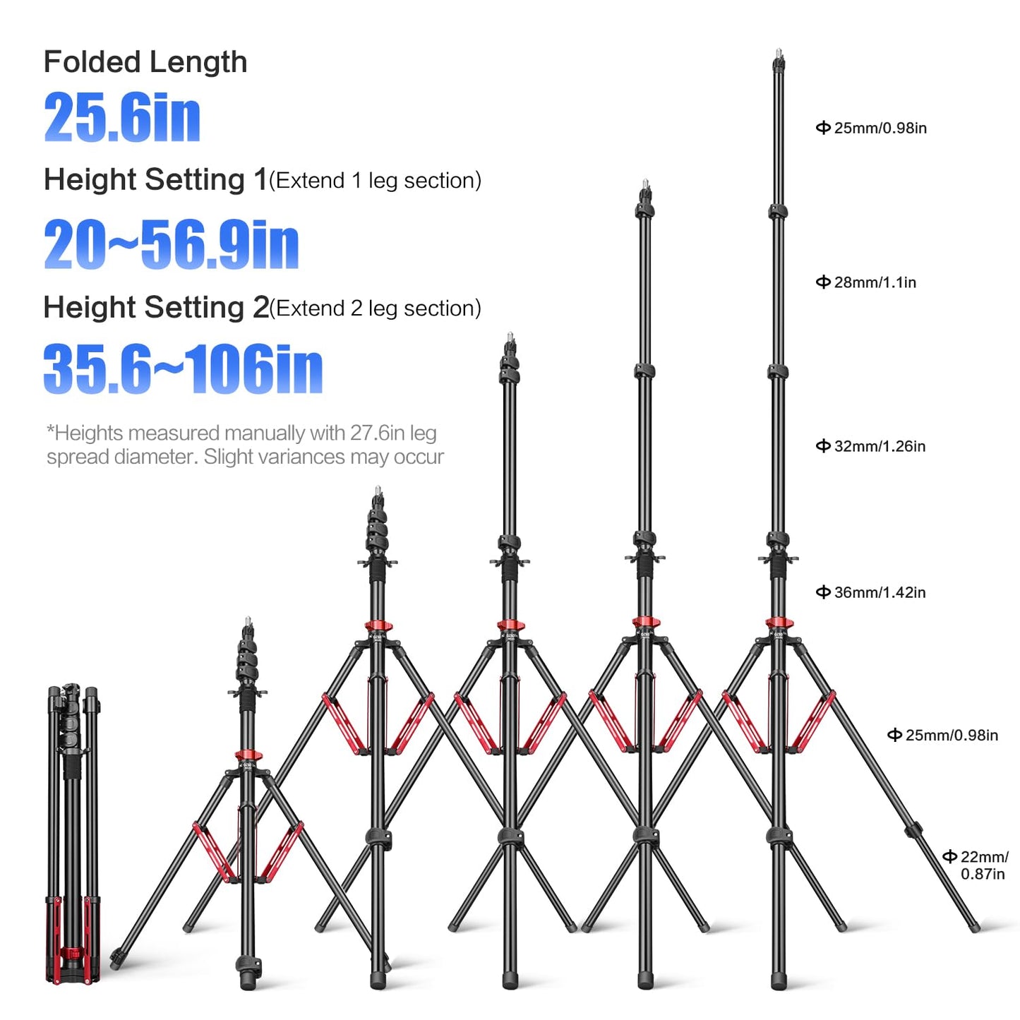 FreeSea Light Stand Photography - 1.4in Oversized Tubes Heavy Duty Stand, Aluminum Alloy Construction, 106in Tall Tripod with Flip-Lock & Gas Spring, Holds Softboxes/Ring Lights up to 8KG
