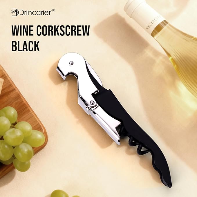 Soft Velvet Touch Waiters Double Hinge Corkscrew Wine Key Bottle Opener，Heavy Duty Waiter Corkscrew, Foil cutter and Bottle Opener,2-pack (2, Black)