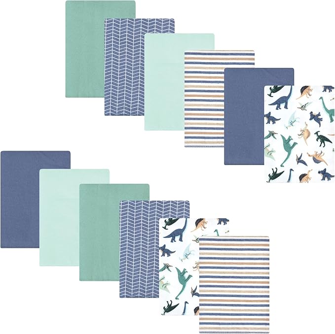 Luvable Friends Hudson Baby Flannel Burp Cloths 12pk, Dino Pals