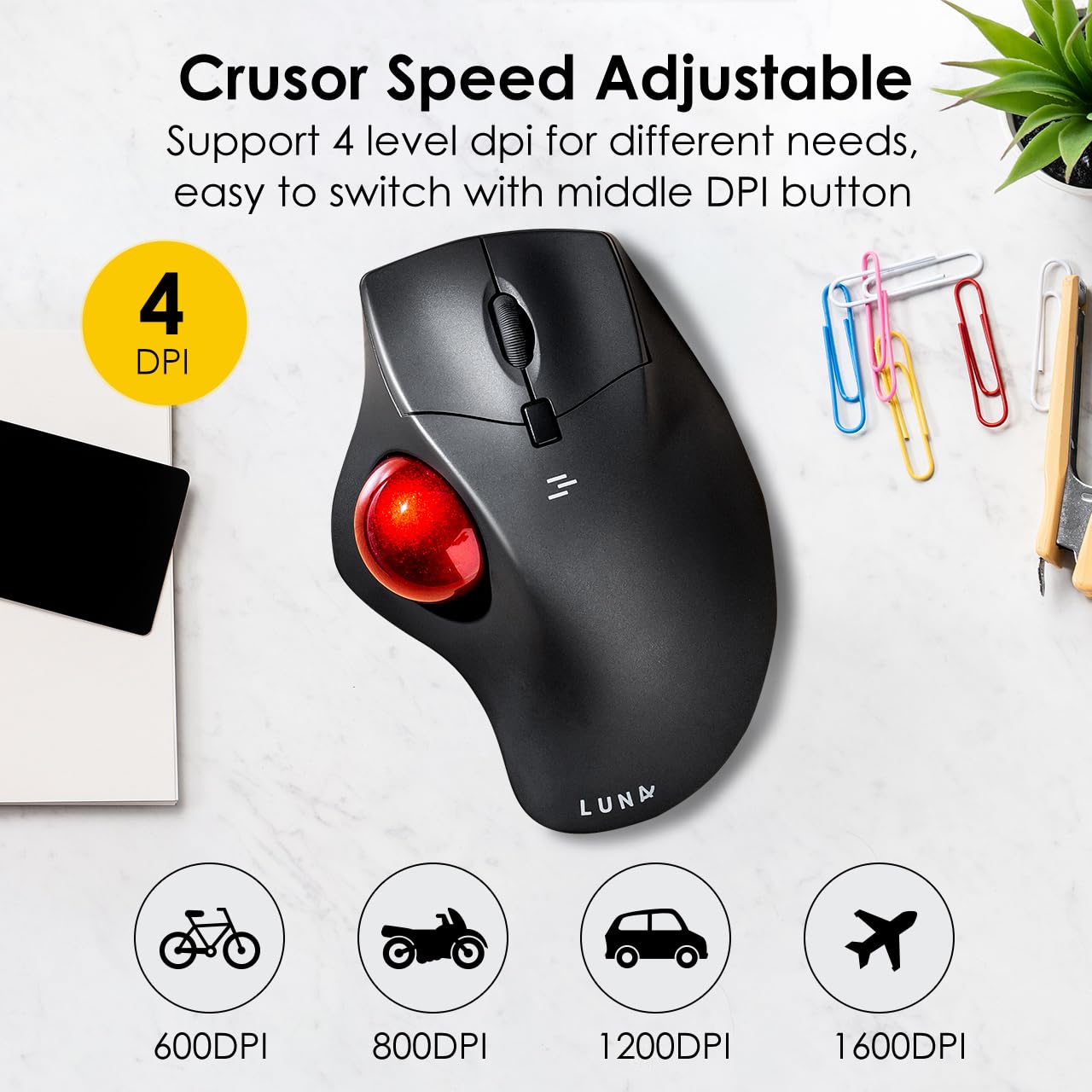 Sanwa Wired Ergonomic Trackball Mouse, Optical Rollerball Mice, Programmable Silent Buttons, 40Mm Trackball, 600/800/1200/1600 A