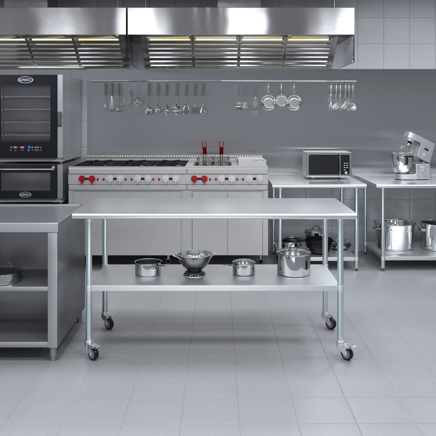 AmGood 30 in. x 72 in. Stainless Steel Work Table with Wheels | Metal Kitchen Food Prep Table | NSF