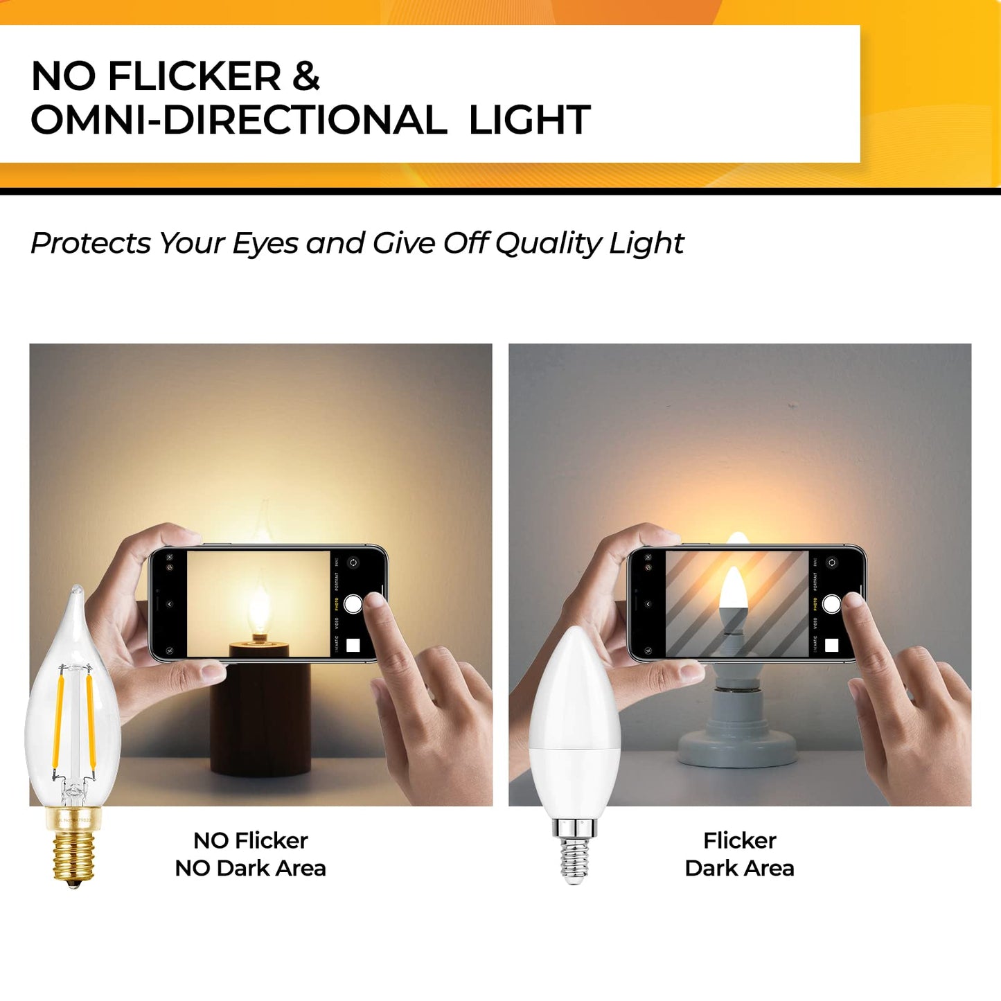 Hizashi 90+ Cri Dimmable E12 Led Candelabra Bulb 25W Equivalent, 2700K Soft Warm White, 12 Pack, Glass, Ca10 Flame