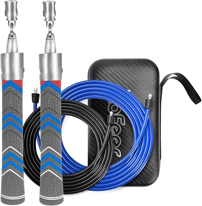 Weighted Jump Rope for Men Women with 110"&102" Abrasion-resistant Cable, Φ=6mm Crossropes jump rope with Rubber Grip,360 ...