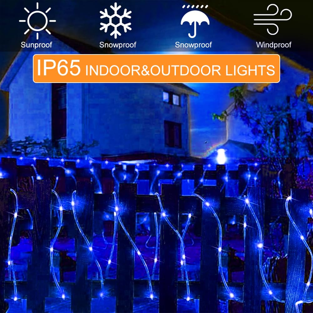 LiyuanQ 300 LED Solar Rope Lights Outdoor Waterproof Fairy Lights 99 FT Blue FS-D100