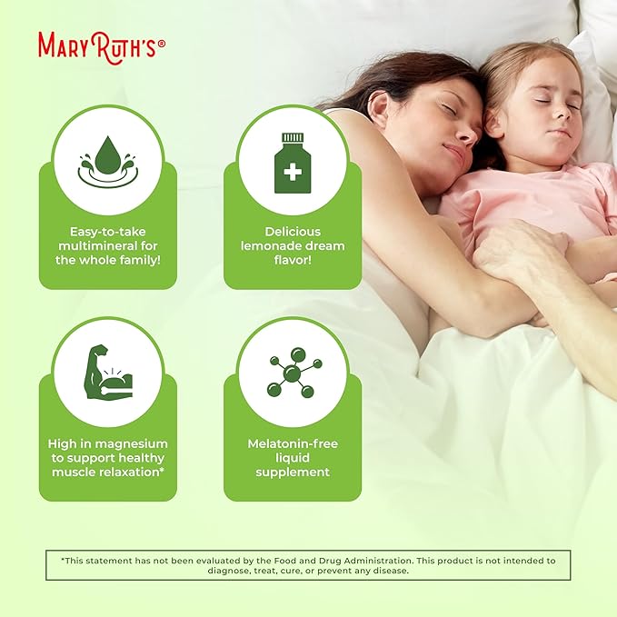 MaryRuth's Extra Strength Nighttime Liquid Multimineral | Sugar Free | Calm Magnesium Citrate | NO Melatonin | Calcium Magnesium Zinc | Muscle Relaxation | Lemonade Flavor | Vegan | 32 Servings
