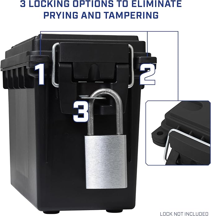 Sheffield 12772 4-Pack Ammo Storage Box, Stackable .30 Cal Field Boxes, Water and Dust Resistant, Lockable Storage Box with Handle, Secures Hunting Gear, Supplies, and Bullets, Made in the USA, Black