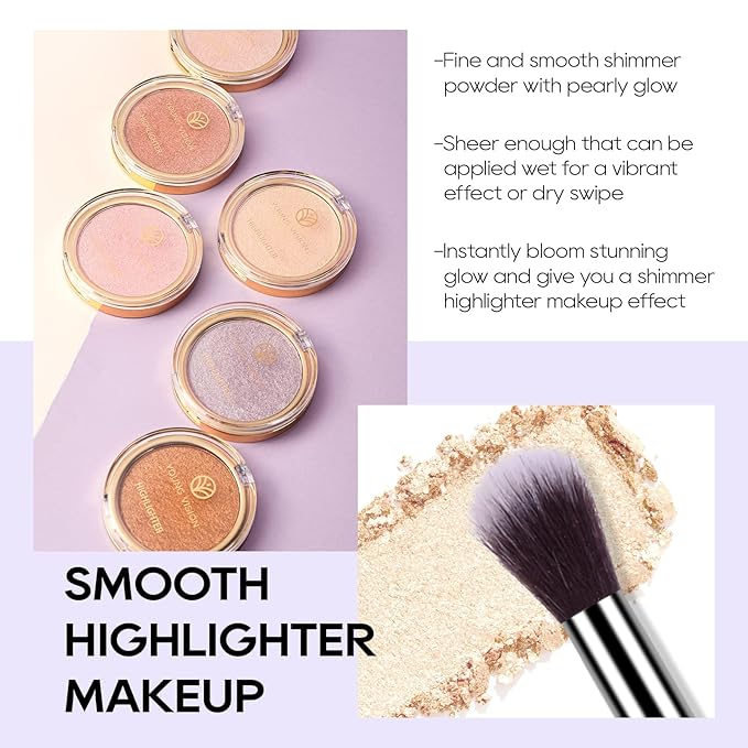 Baked Highlighter Powder Palette, Makeup Highlighter Powder Palette Sheer Shimmering Finish Face Highlighters Makeup Iluminadores de Maquillaje #03 Sun Glow