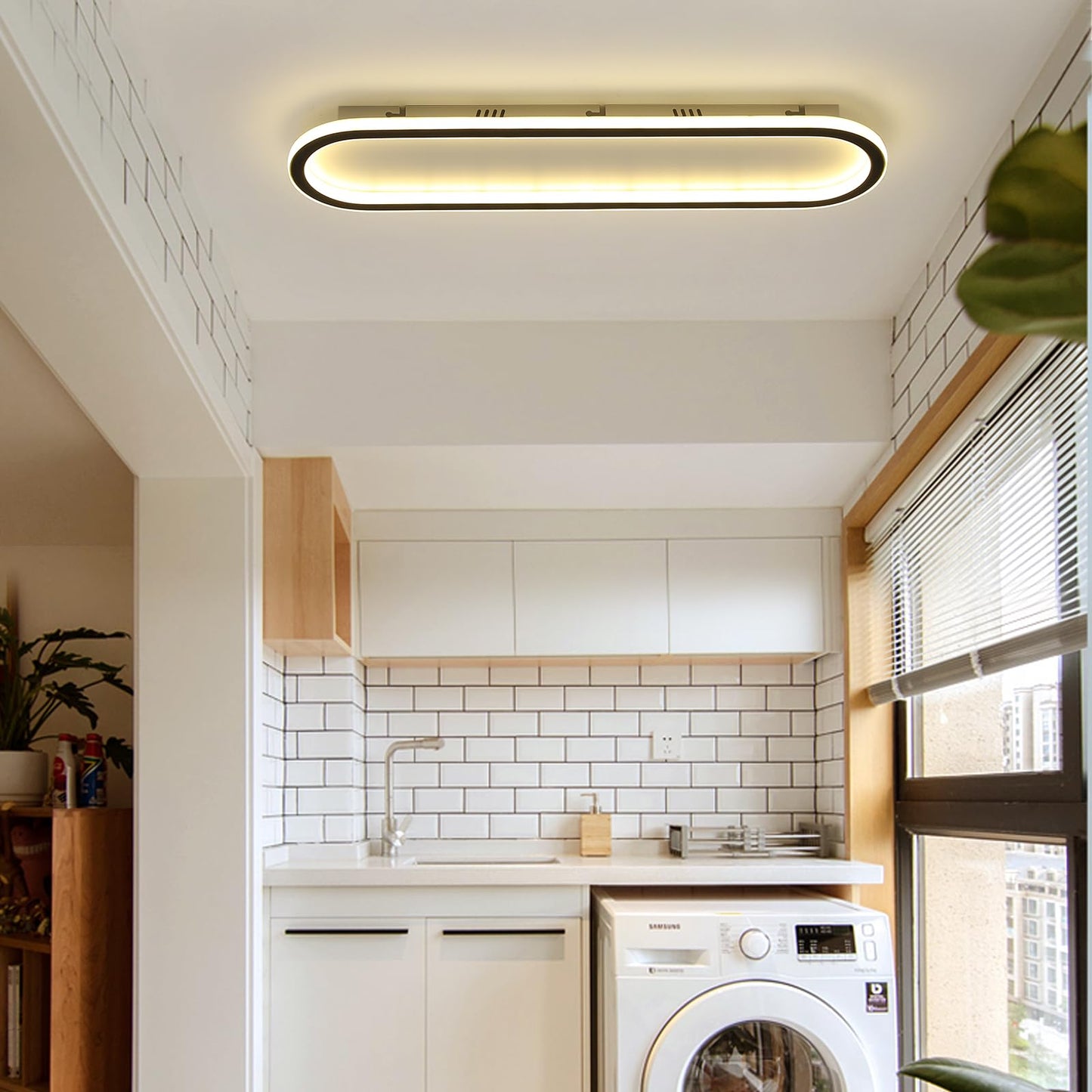 Matven Flush Mount Ceiling Light, Dimmable LED Fixture, 49IN, Acrylic, Black, for Bedroom/Balcony/Dressing Room