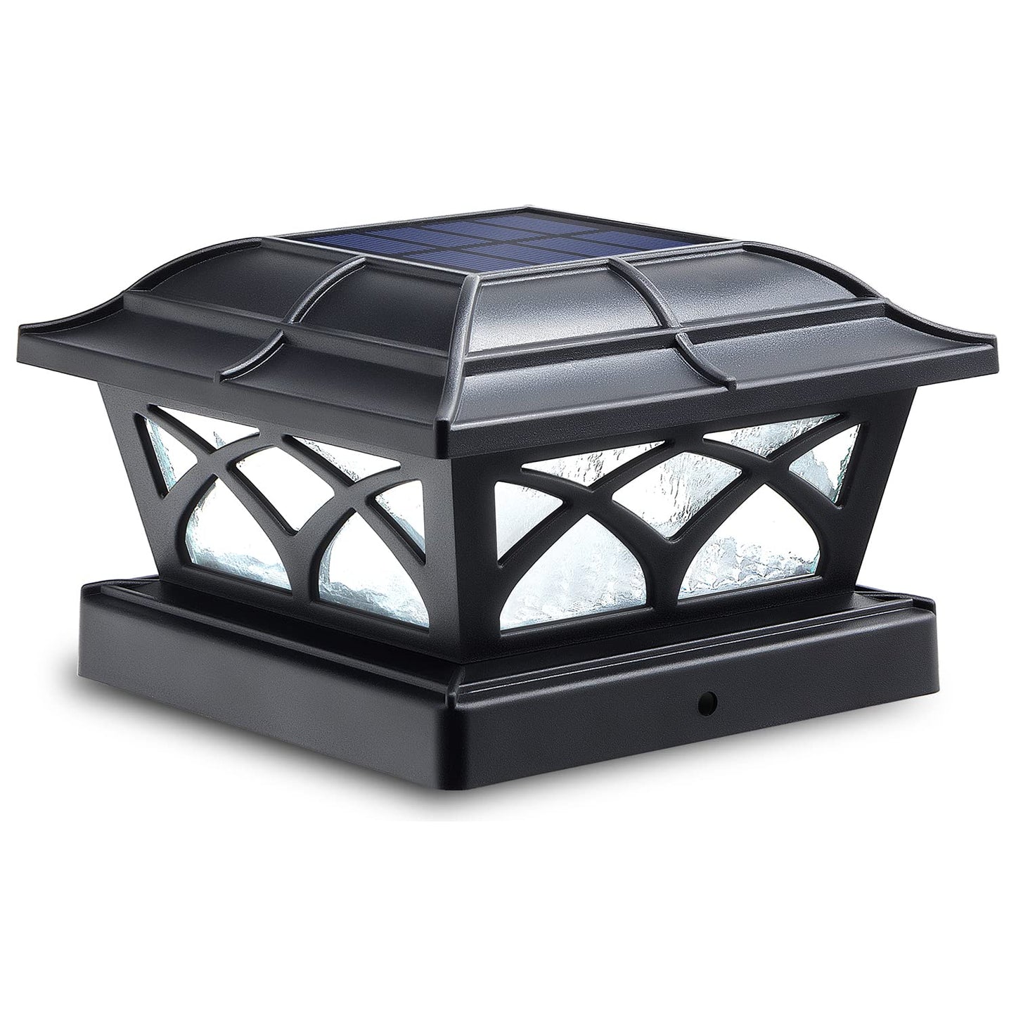 Siedinlar Solar Post Cap Lights, 8 Leds, Glass, Black, 1 Pack, Warm & Cool White, Fits 4X4, 5X5, 6X