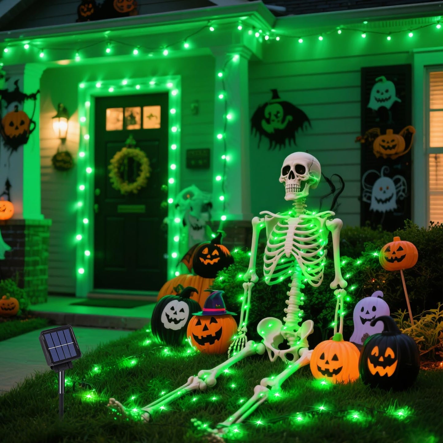 Angmln Green Solar String Lights Outdoor  200 Leds 8 Modes Waterfall Fairy Bunch Lights Outdoor Waterproof  Green Halloween Decor  Christmas Tree  St Patrick Decorations For Outside Tree Yard