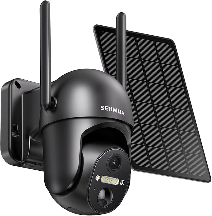 SEHMUA Solar Security Cameras Wireless Outdoor, 2K 360° View Battery Powered Outdoor Camera, WiFi Home Security with Spotl...