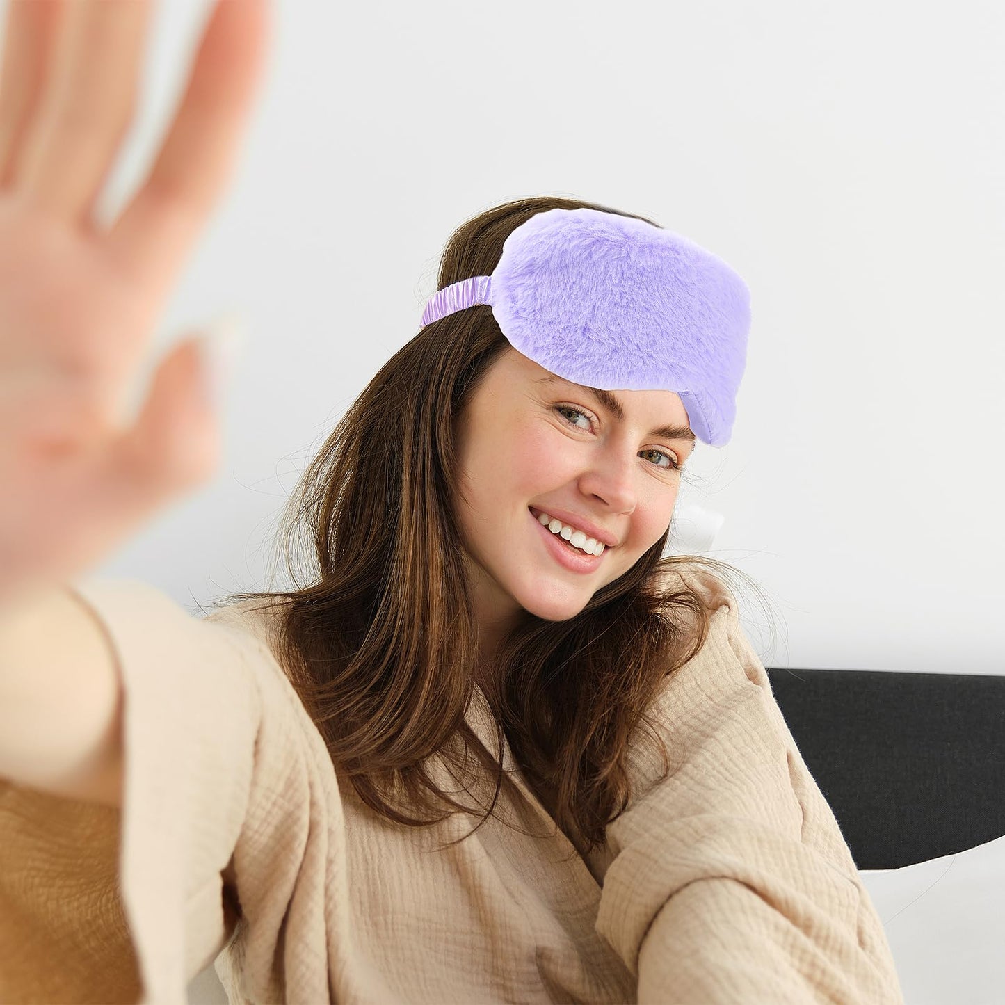2 Pcs Plush Eye Mask Soft Sleeping Blindfold Eye Cover Comfortable Furry Faux Fur Sleeping Mask Satin Nap Night Eyeshade Cover for Women Men Gift (Rose, Violet)