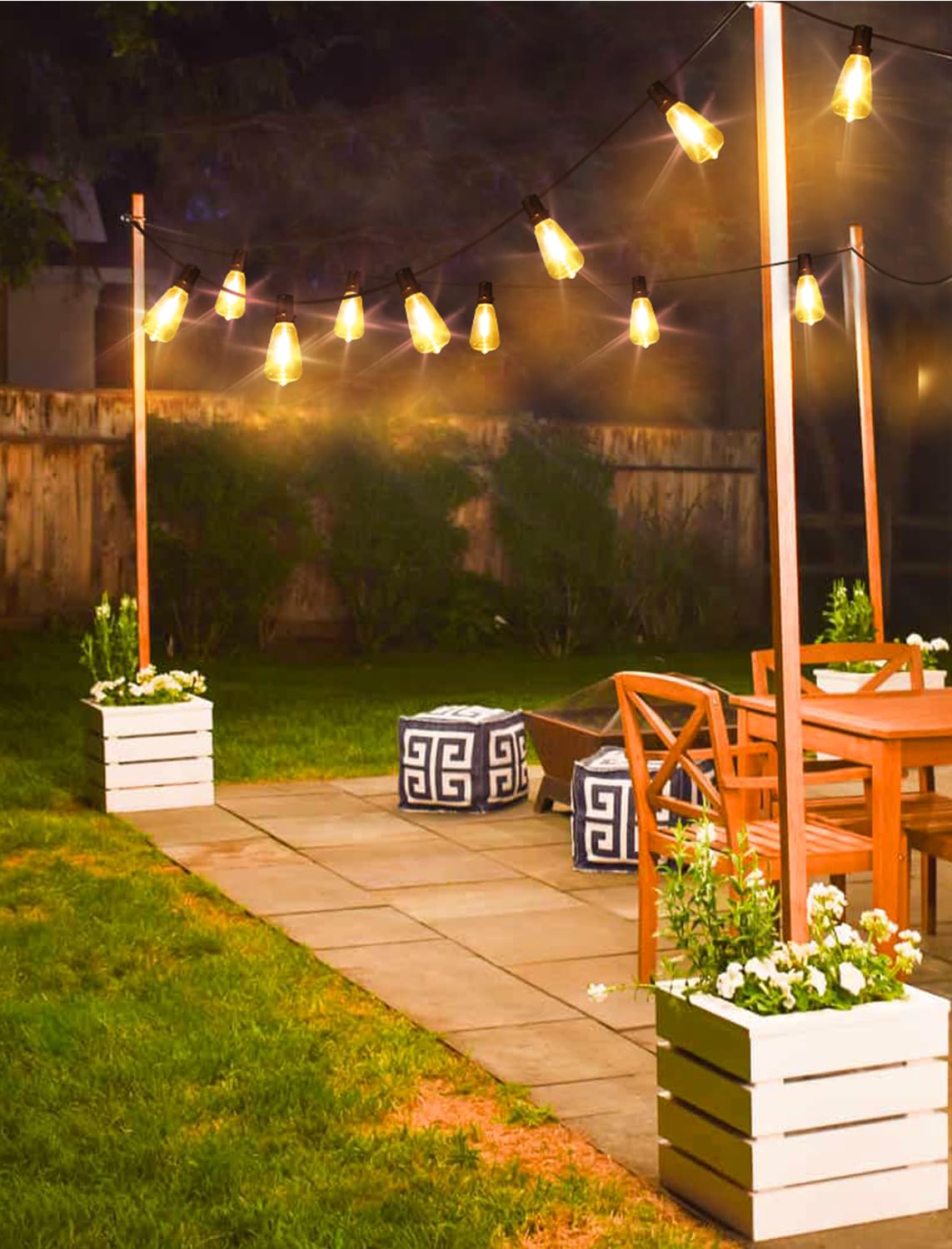 Larkvue Outdoor String Lights, 75FT, Black, 30+3 LED Dimmable Waterproof ST38 Bulbs, Model GLS-20J2P-E17-ST38-15