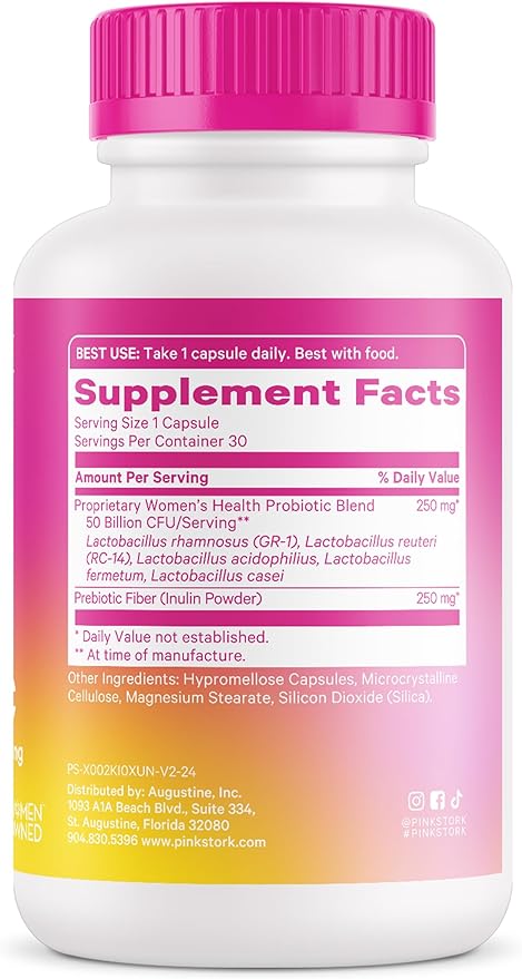 Pink Stork Women's Probiotics for Vaginal Health - 50 Billion CFUs, pH Balance, Urinary Tract, Gut Flora & Immune Health, Digestive Health - Vaginal Odor + Healthy Microbiome - 5 Strains - 30 Capsules