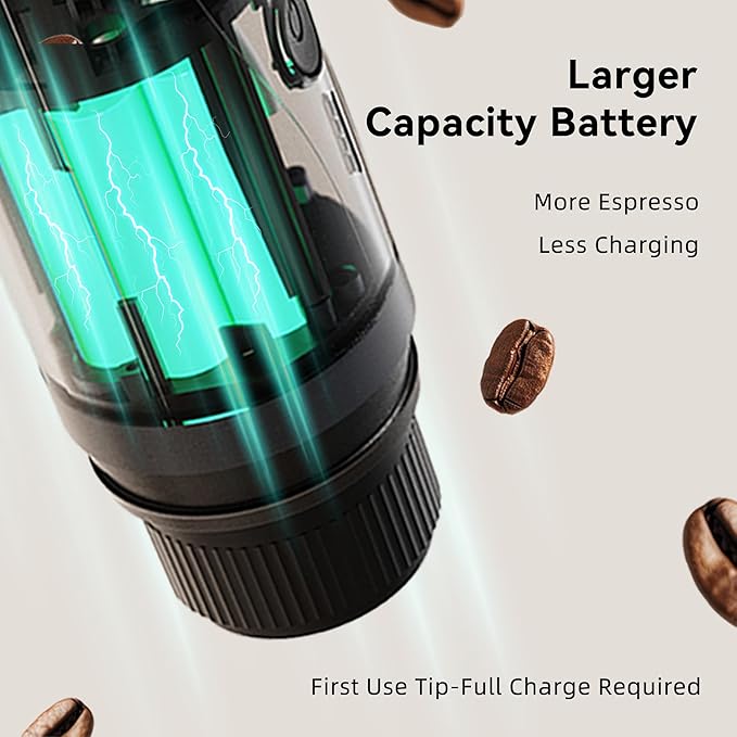 Portable Espresso Maker,Self-Heating Electric Mini Coffee Machine,Up to 20-Bar Pressure,Compatible with NS Capsules & Fine Grind,Coffee Maker for Outdoor Camping,Hiking,RV & Car, travel (Green)