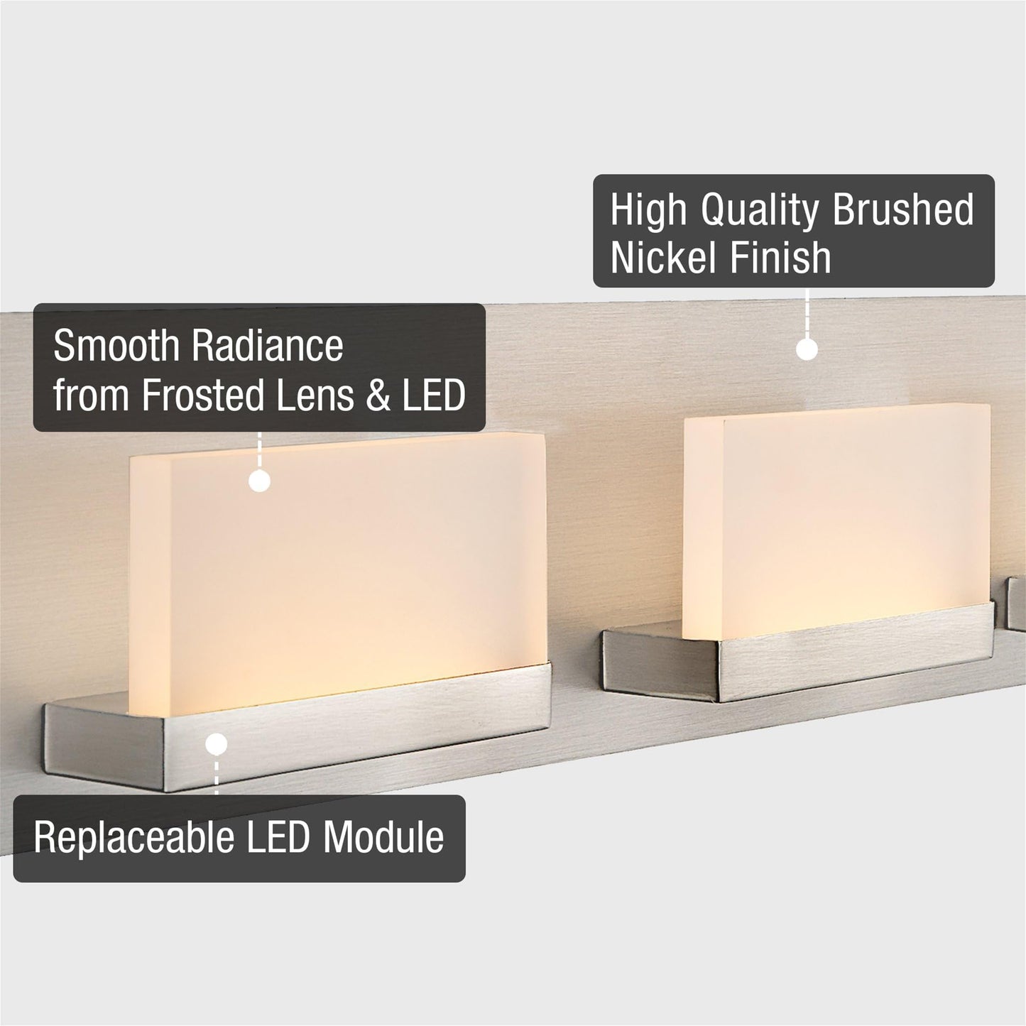 Kira Home 3-Light Bathroom Vanity Light, 24in, Brushed Nickel, Integrated LED, Model RV-WB9233-BN, Energy Efficient, 3000k Warm White