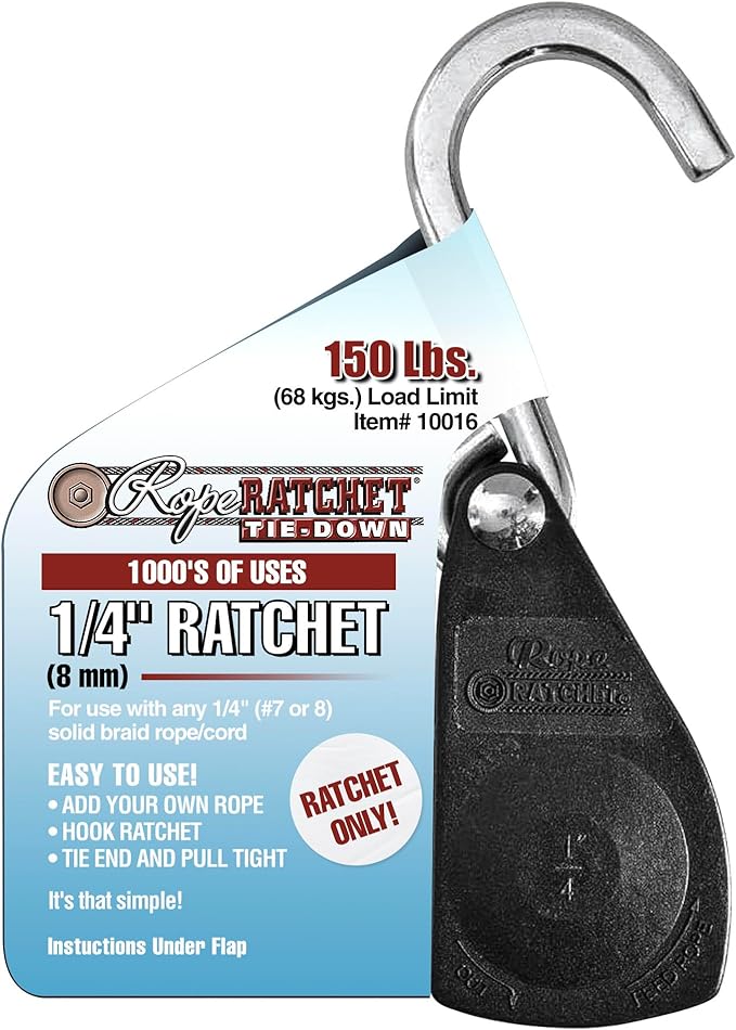 Rope Ratchet 1/4" Tie Down Pulley Hanger, Heavy Duty Locking Mechanism, Tightener for Shade Sails, Hammocks, Canopy Anchor...
