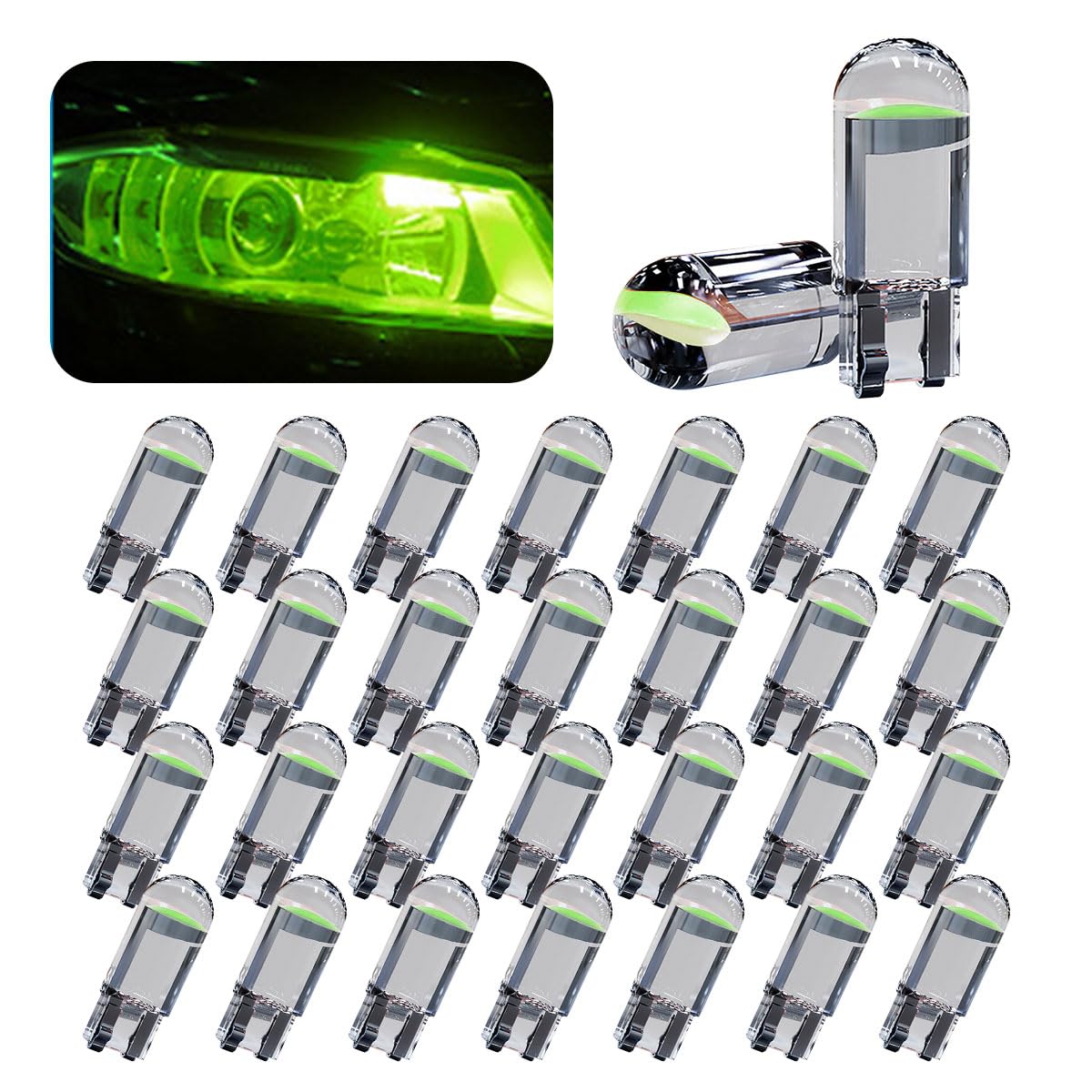 Joycourt 30-Pack Led Light Bulbs, 0.36W 12V T10 6000K, Green Wedge Replacement For Dashboard, Dome, Sign, License Plate Lights
