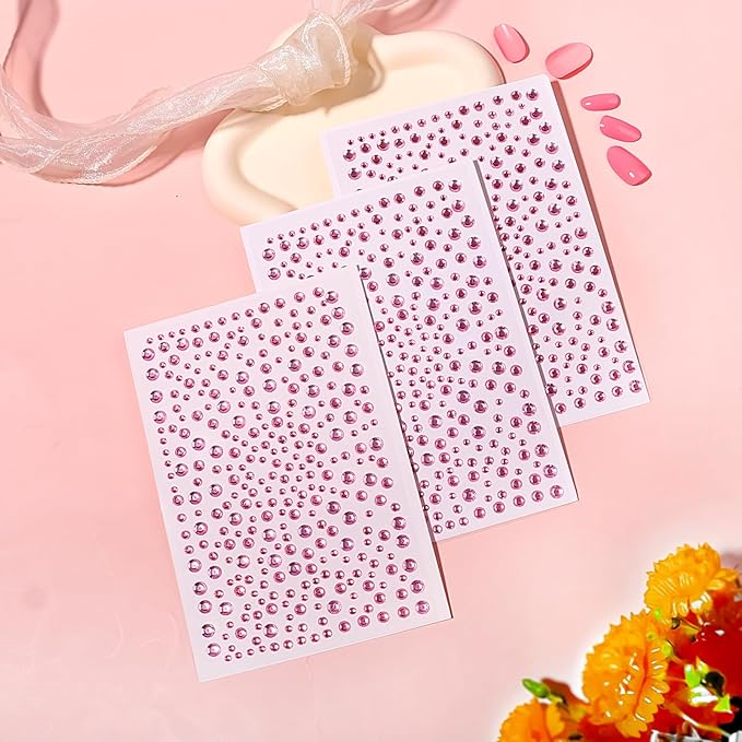 Rhinestone Stickers for Crafts Clear Crystal Tweezers Decals Face Gems Pearls for Makeup Stick on Body 3/4/5/6MM Hair Nails Craft DIY Gems for Nails Makeup Decor Pink 975PCS