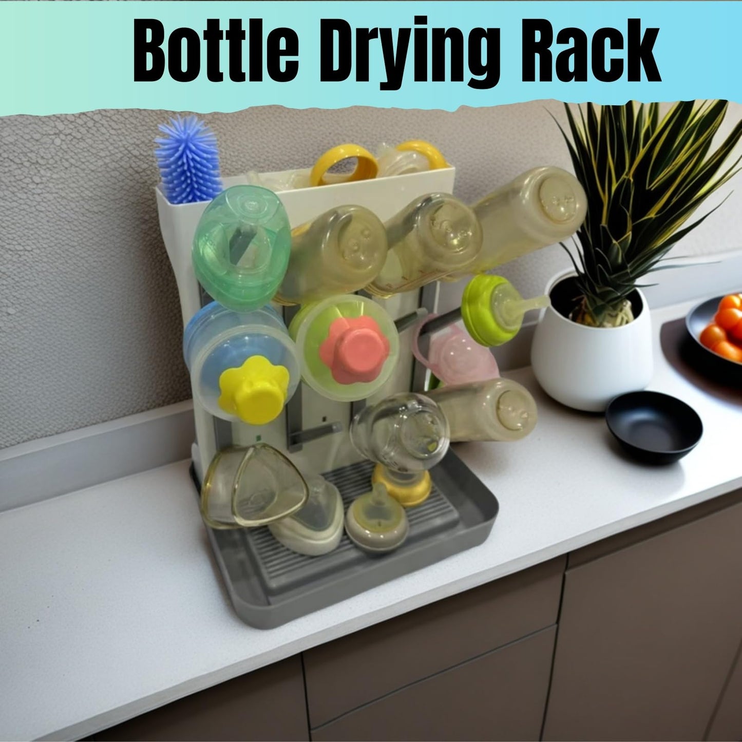 lizeisadi Bottle Storage Organizer -Large Vertical Bottle Dryer Rack Kitchen Counter - Space Saving Standing Drying Rack for Bottles, Suitable for Bottles, Pacifiers Pump Parts Accessories (Blue)