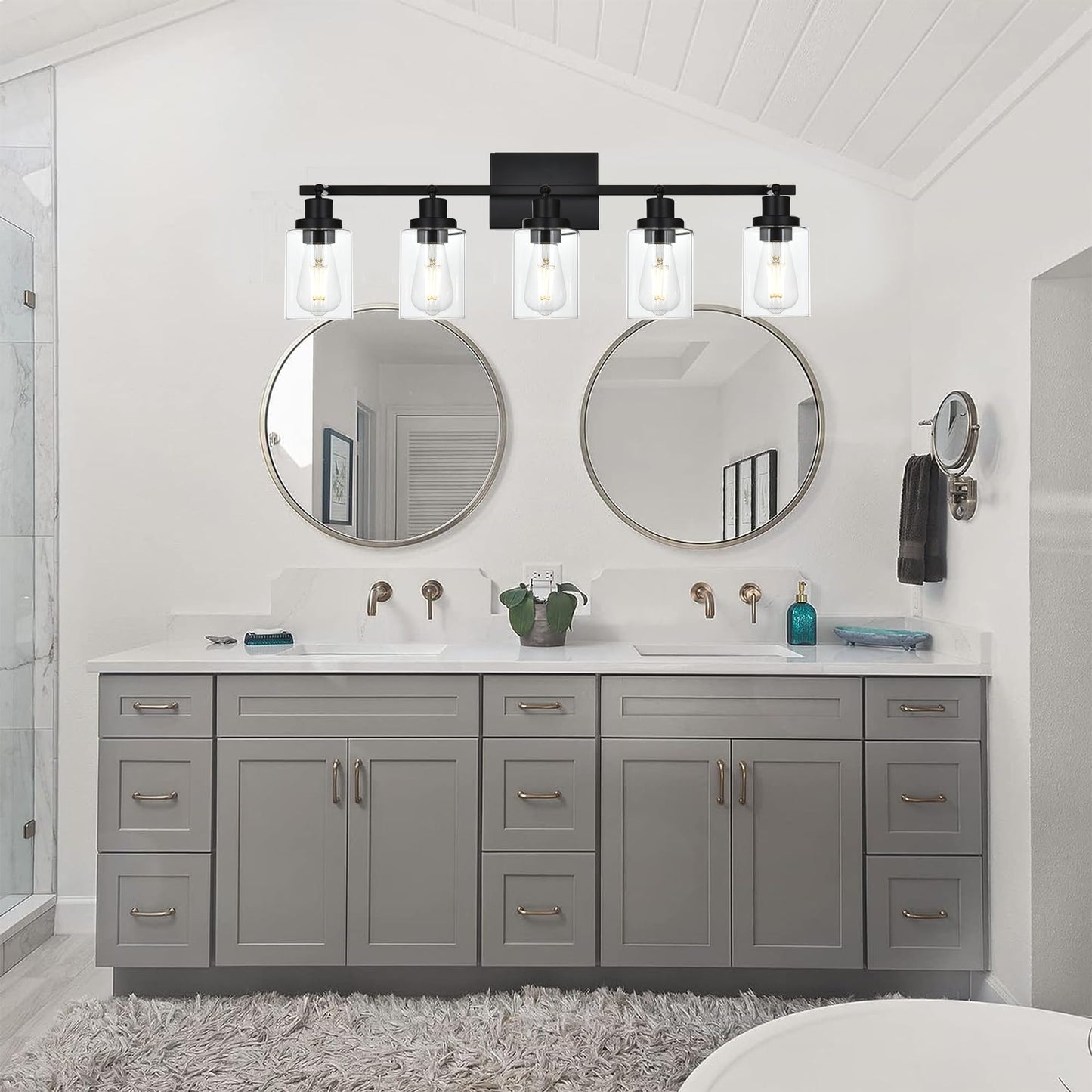 Wanluce 5-Light Track Lighting Kit Black Track Lighting Fixtures Bathroom Wall Sconces Ceiling Mount Kitchen Tracking Lights  Rotatable Spotlight With Clear Glass Shade For Kitchen Shop Hallway