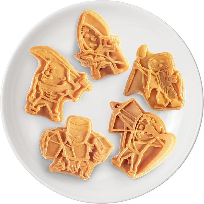 Dungeon Heroes Electric Mini Waffle Maker- Eat Wizards Fighters Clerics for Holiday Breakfast Fun- Novelty Pancakes in Minutes, Non-Stick Fantasy Dragon for Tabletop Gamers- Great Waffler Xmas Gift