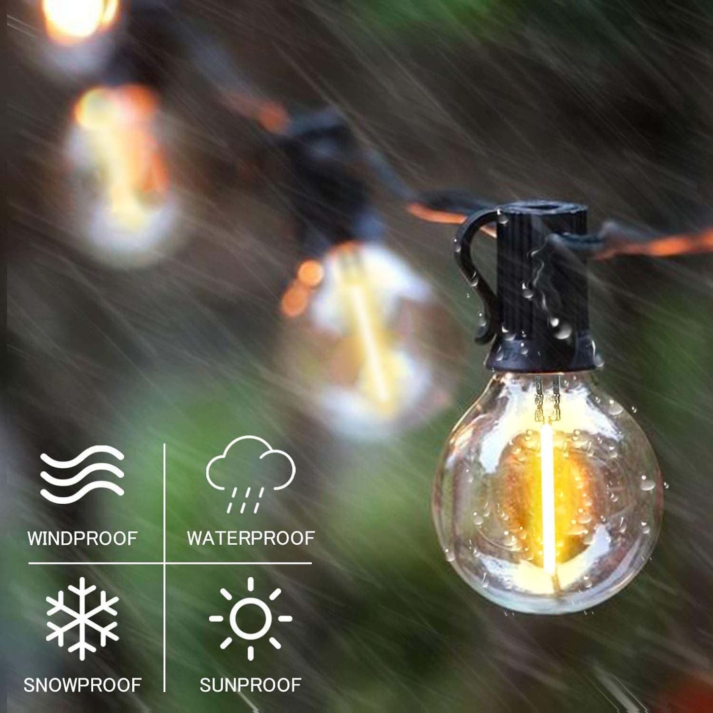 Sunthin Solar String Lights, 50Ft Black G40 Led Bulbs, Waterproof For Patio, Garden, Deck, Model St256