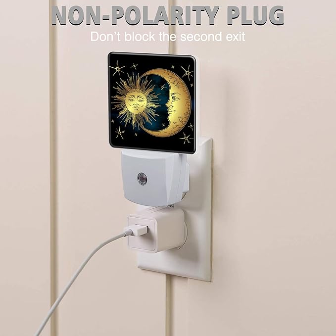 Celestial Moon Sun Night Light Plug into Wall with Dusk to Dawn Light Sensors Boho Chic Stars Night Light LED Lamp for Bedroom Hallway Home Wall Decor Nightlight for Girls Boys Men Women