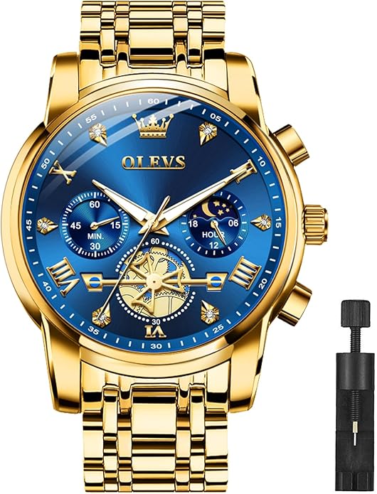 OLEVS Men Silver Watches,Men's Stainless Steel Chronograph Watch,Man Analog Quartz Big Face Male Watches Luxury Waterproof...