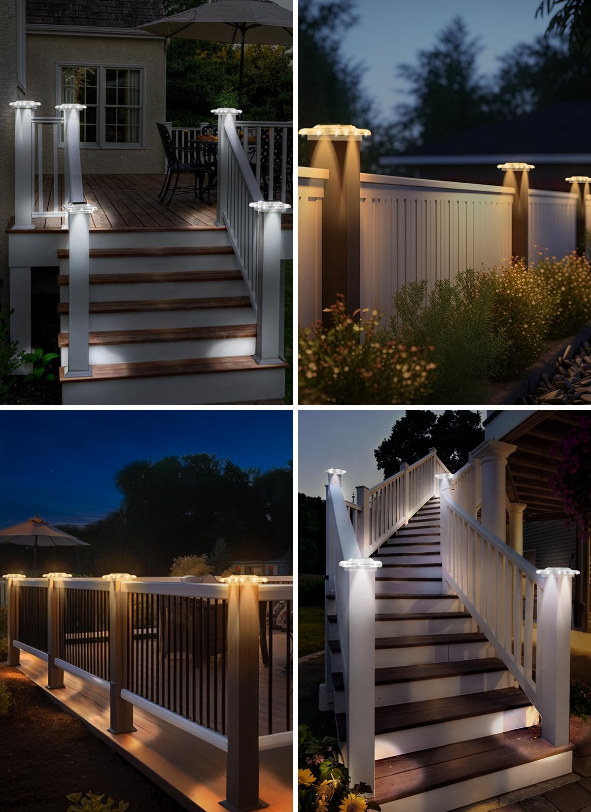 T-Sun Solar Post Cap Lights 4X4  Fence Post Solar Lights 6 Packs  Ip65 Waterproof Outdoor Lighting Smart Auto On/Off For Stairs Step  Vinyl Fence Tops  Deck  Patio  Garden (Warm/Cool White)