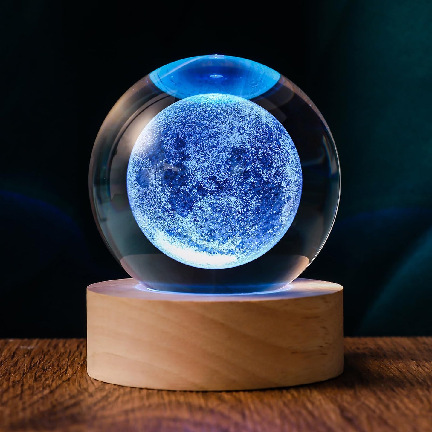 Qianruna 3D Moon 60Mm Crystal Ball Astronomy Universe Gifts 3D Moon Model Led Lamp Globe Night Light Physics Gifts For Kids Men Women Him Her Dad Science Teacher
