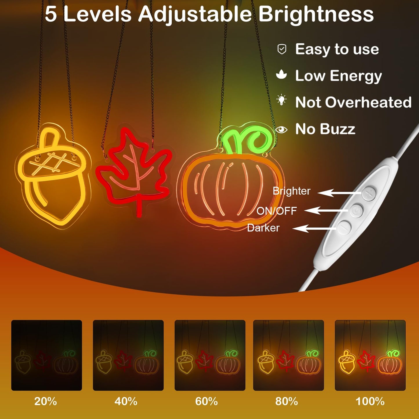 Cute Thanksgiving Harvest Neon Sign Acorn Maple Leaf Pumpkin Led Wall Lights Indoor Thanksgiving Neon Light Usb Charged Fall Decor Ideas For Teen Room Men Cave In Fall Fest Party