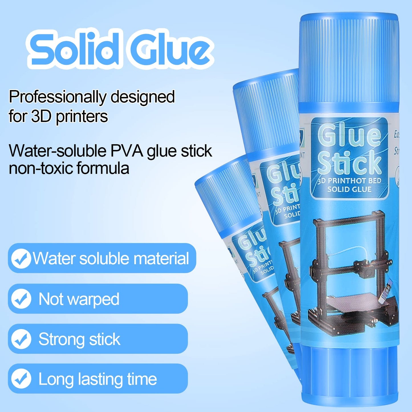 Outus 6 Pack 3D Printer Glue Sticks for Hot Bed PVP 3D Printer Adhesive Solid Glue Sticks for PLA/ABS/PETG/PC/PA/TPU Hot Bed Removing Printing Models
