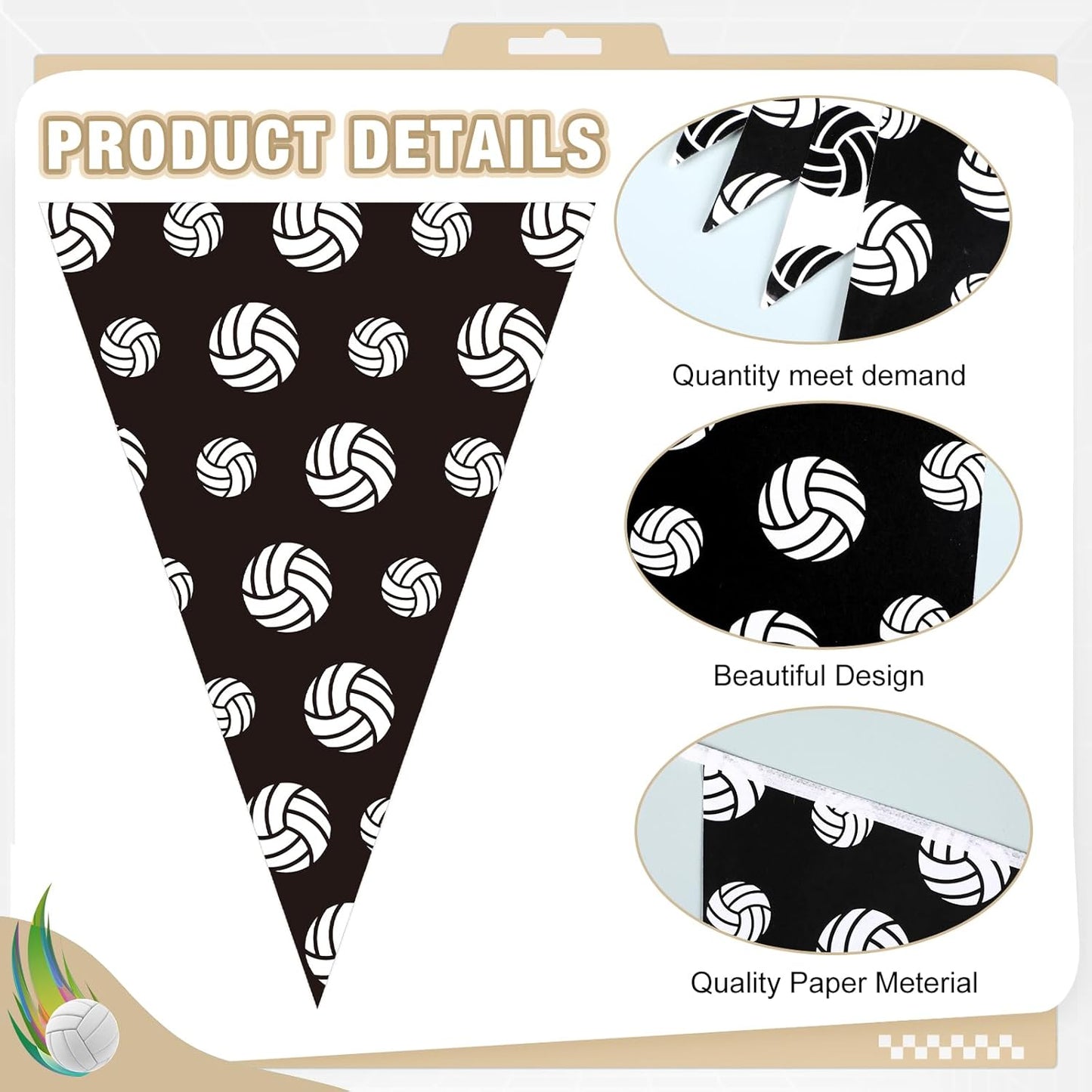 Jetec 5 Pcs 49 ft Volleyball Party Decorations Pennant Banner Theme Triangle Flags Garland Bunting Banner for Volleyball Fans Outdoor Indoor Home Sport Birthday Party Decorations Supplies