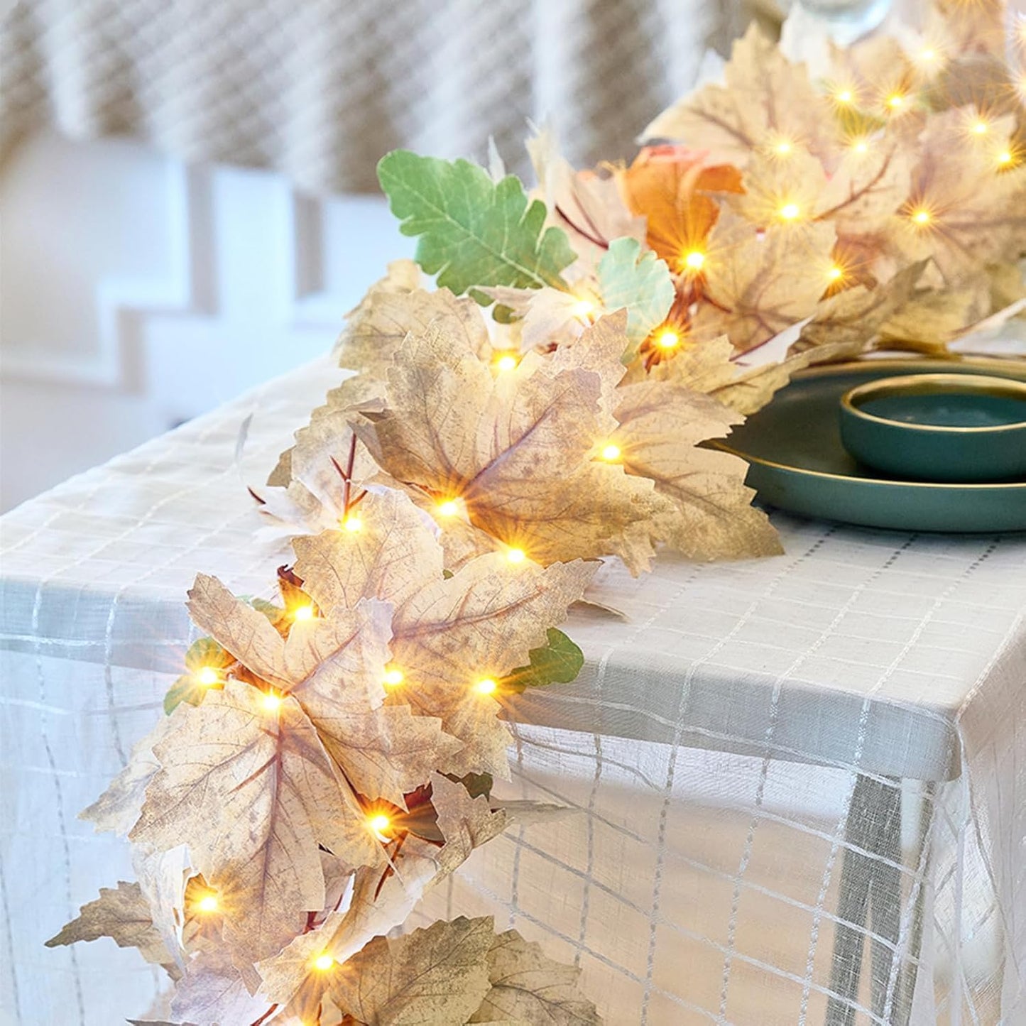Thanksgiving Garland With Lights 9Ft Plug In Thanksgiving Decorations For Home With 50 Warm Incandescent Bulbs Ul Certified Connectable Lighted Fall Garland For Indoor Outdoor Harvest Decorations