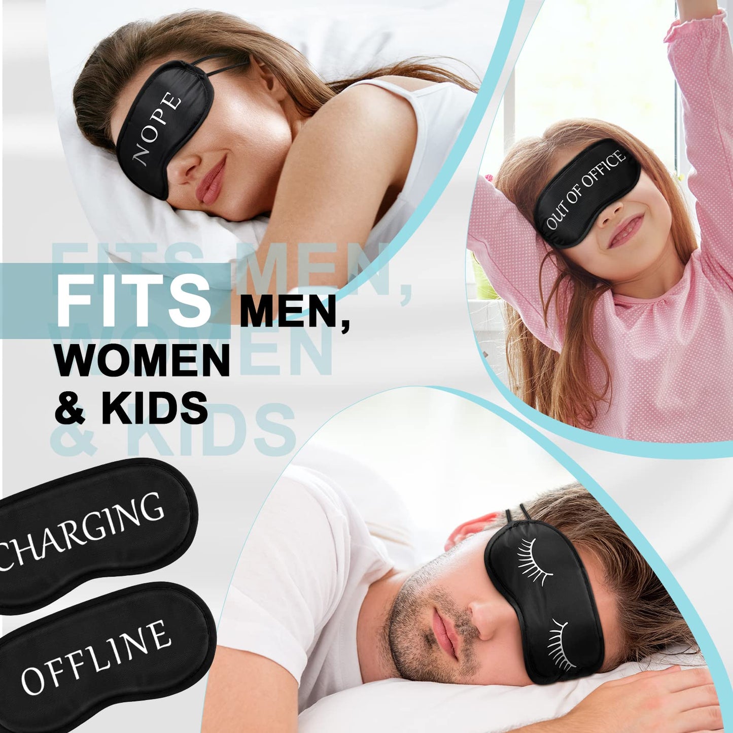 Eurzom 40 Pcs Funny Sleep Eye Mask Soft Night Mask Bulk for Sleeping Blackout Blindfolds with Adjustable Strap for Women Men Kids Nap Meditation Party Travel Gifts Favors(Black)