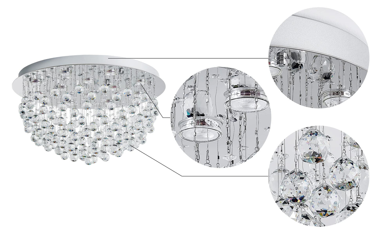 SM Saint Mossi 12-Lights Modern Chandelier K9 Crystal Light Fixture H16 x D28 Silver Model NARF5_02149