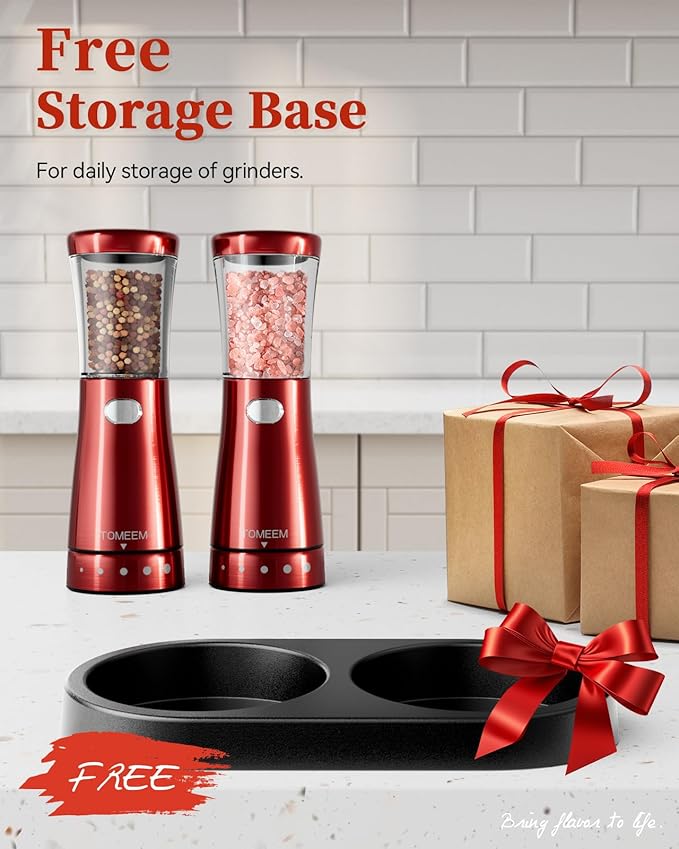 Electric Salt and Pepper Grinder Set with Storage Base, Stainless Steel Rechargeable Salt and Pepper Grinder Set with 4.5 oz Large Capacity, 1.8" Wide Mouth, Adjustable Coarseness, Ideal for Kitchen