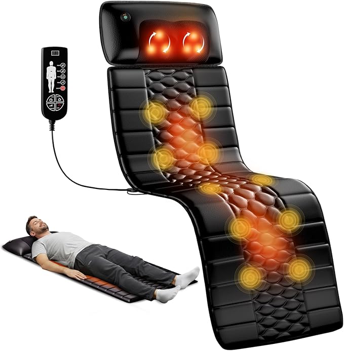 Himouta Shiatsu Full Body Massage Mat with Heat, Detachable Massager Pad, 10 Vibrating Motors, 9 Intensity Levels, Deep Ti...