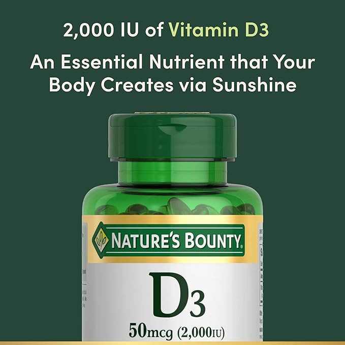 Nature's Bounty Vitamin D3 2000 IU | Supports Immune Health, Calcium Absorption & Bone Strength | Essential for Healthy Bones| Non-GMO, No-Gluten | 350 Softgels, 1 Serving Per Day for Daily Health