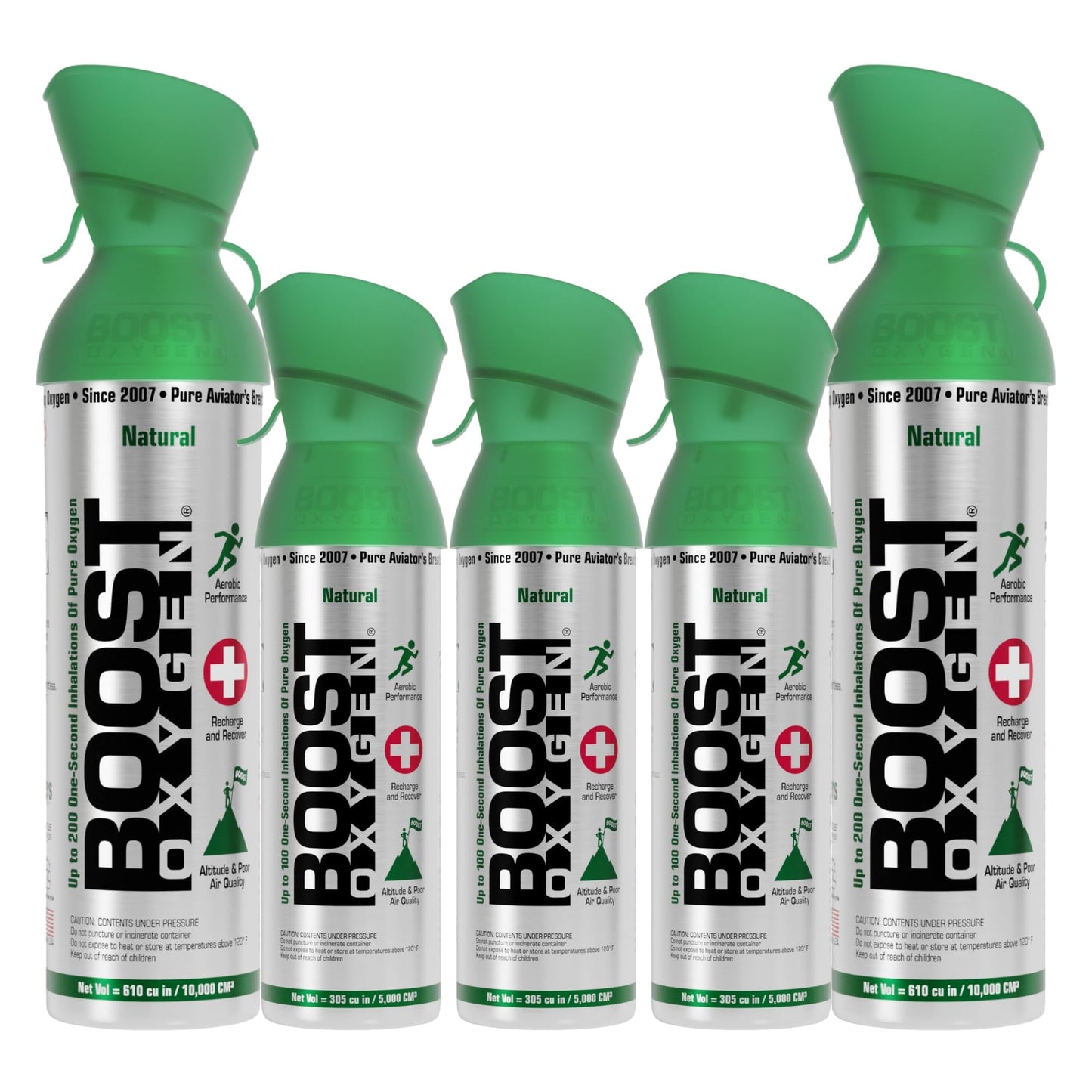 Boost Oxygen Large Natural 10L Canister (2 Pack) & Medium Natural 5L Canister (3 Pack) Bundle