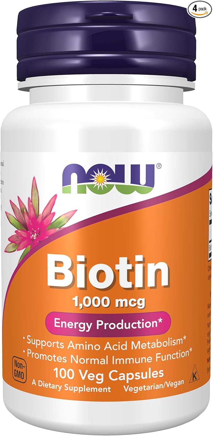 NOW Biotin 1000mcg, 100 Capsules (Pack of 4)