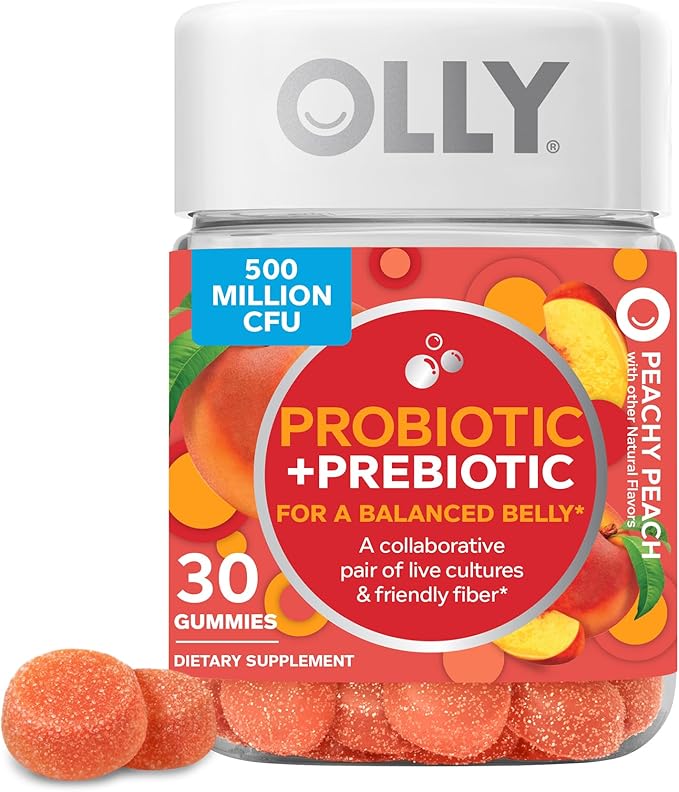 OLLY Ultra Strength Prenatal Multivitamin Softgels, Supports Healthy Growth, Brain Development & Probiotic + Prebiotic Gummy, Digestive Support and Gut Health, 500 Million CFUs, Fiber