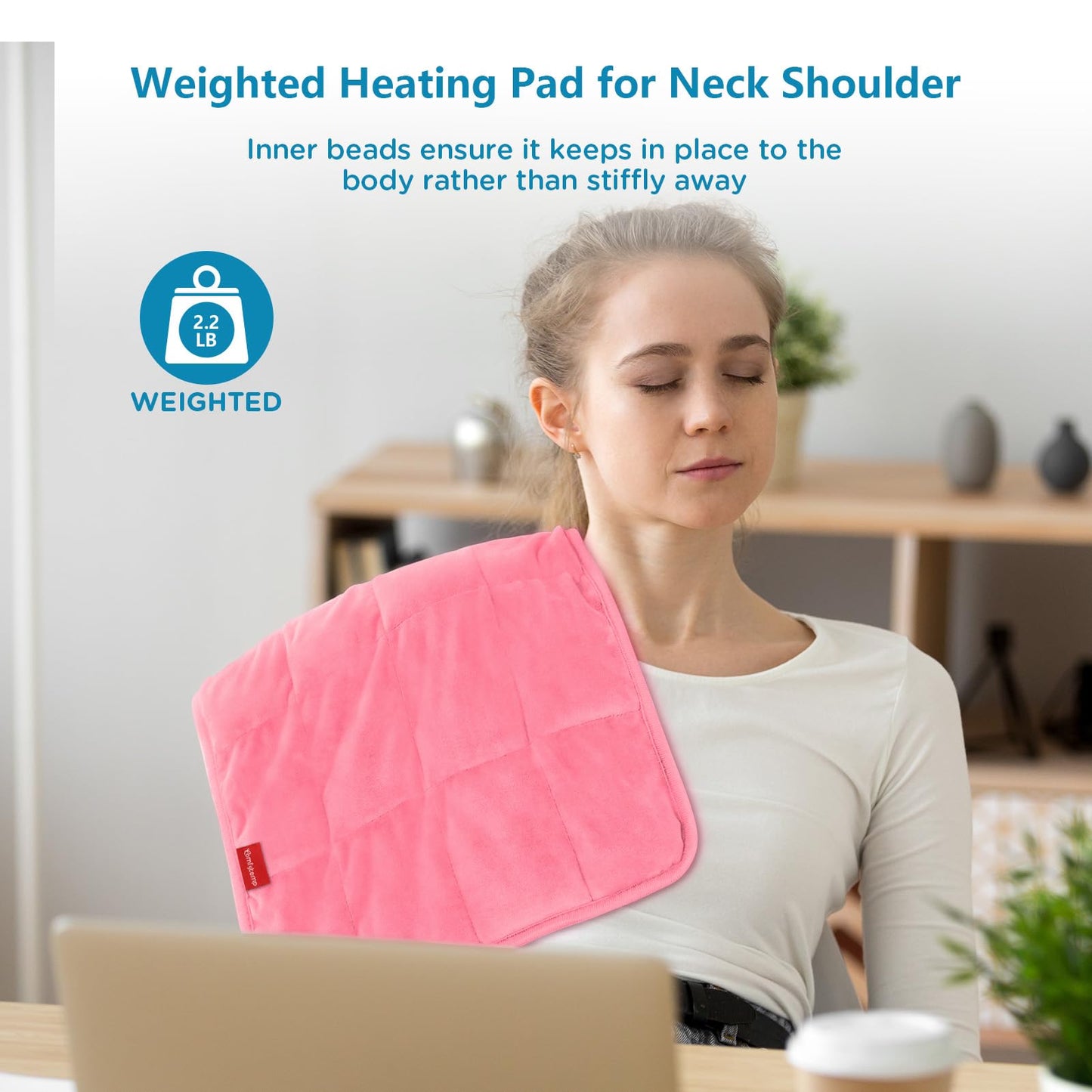 Comfytemp Weighted Heating Pad for Back & Period, FSA Eligible Electric Heat Pad, Valentines Day Birthday Gifts for Mom Women, 2.2 lb HSA Approved Neck Shoulder Heated Pad, 2H Auto-Off, 12x24, Pink